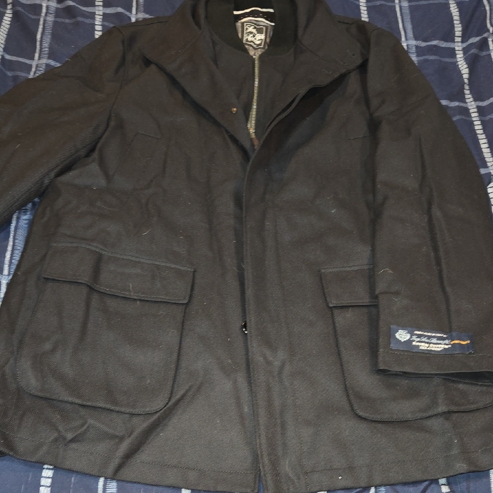 Mens XL Saks Fifth Avenue Dark Military Field Wool Insulated Jacket